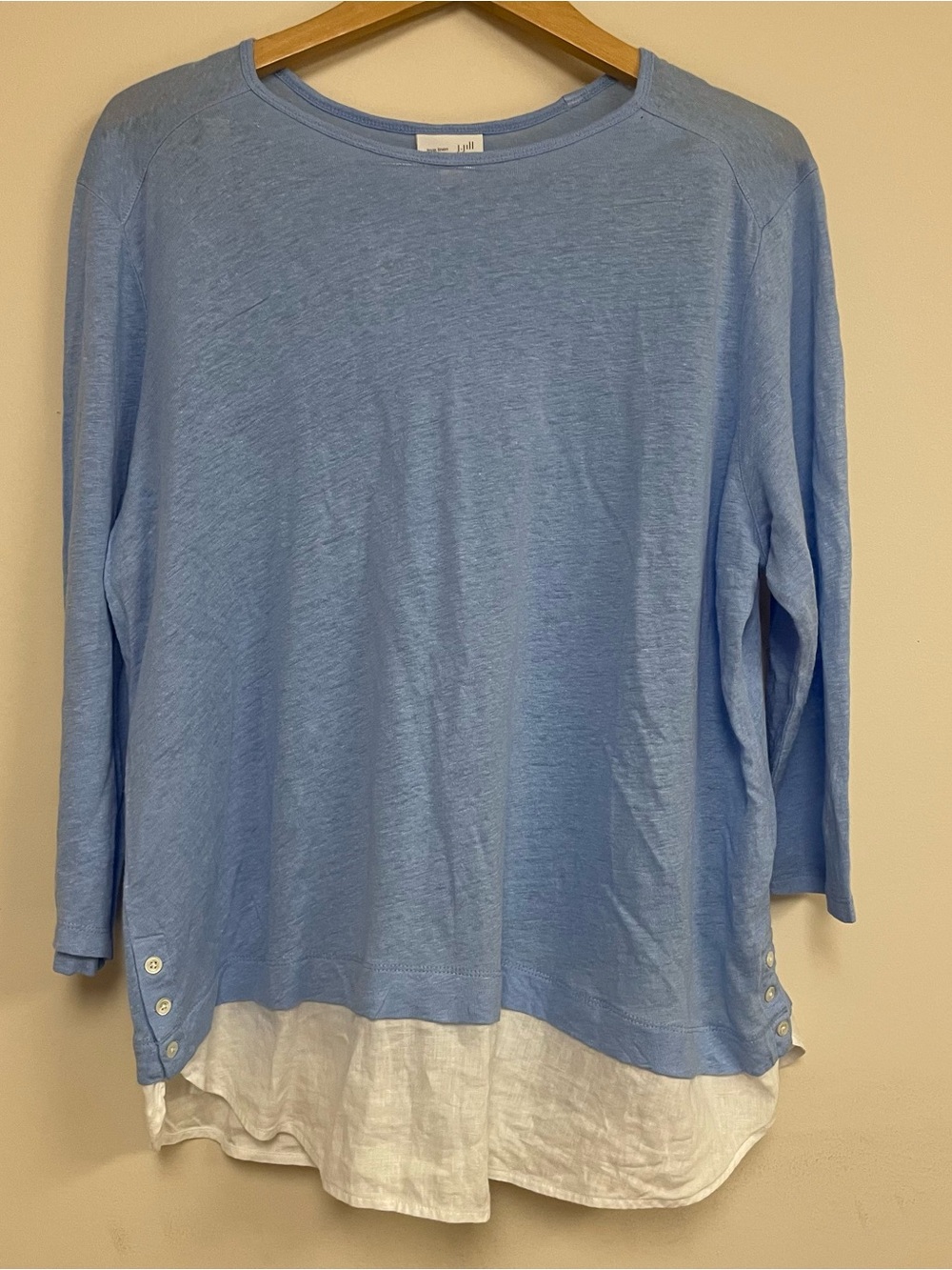 J.Jill Love Linen 3/4 Sleeve 100% Linen Tunic Women’s Size 1X Light Blue White